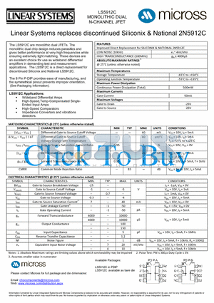 LS5912C datasheet - N-CHANNEL JFET