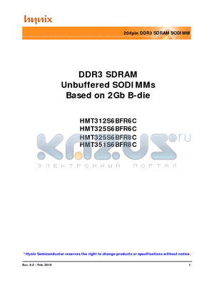 HMT312S6BFR6C-PB datasheet - 204pin DDR3 SDRAM SODIMM