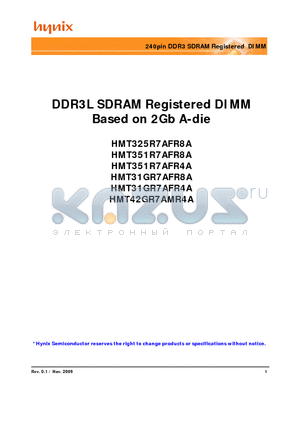 HMT31GR7AFR8A-G7 datasheet - 240pin DDR3 SDRAM Registered DIMM