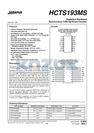 HCTS193D datasheet - Radiation Hardened Synchronous 4-Bit Up/Down Counter
