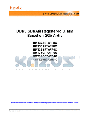 HMT325R7AFR8C-H9 datasheet - 240pin DDR3 SDRAM Registered DIMM