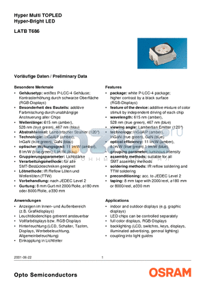 LATBT686 datasheet - Hyper Multi TOPLED Hyper-Bright LED