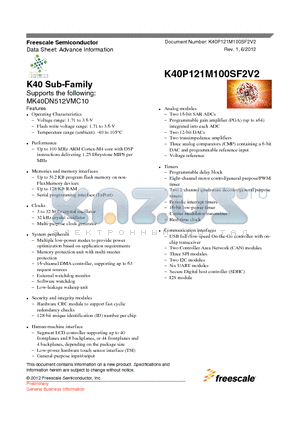 MK40DN512VMC10 datasheet - K40 Sub-Family