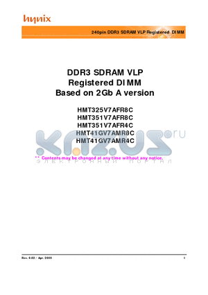 HMT325V7AFR8C-G7 datasheet - 240pin DDR3 SDRAM VLP Registered DIMM