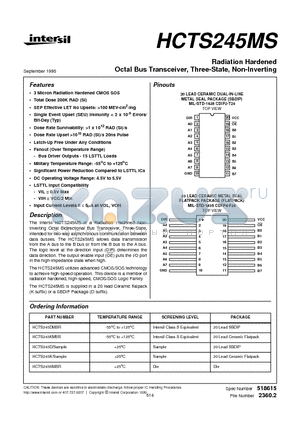 HCTS245HMSR datasheet - Radiation Hardened Octal Bus Transceiver, Three-State, Non-Inverting