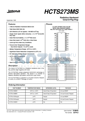 HCTS273KMSR datasheet - Radiation Hardened Octal D Flip-Flop