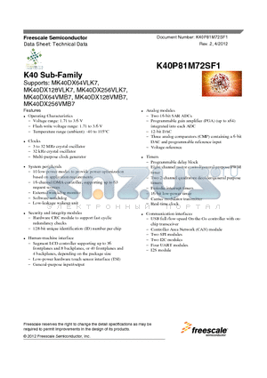 MK40DX256VMB7 datasheet - K40 Sub-Family