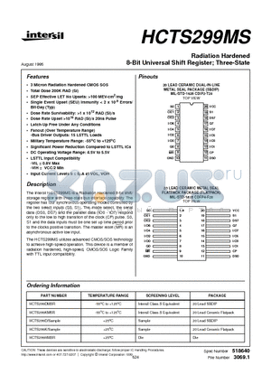 HCTS299D datasheet - Radiation Hardened 8-Bit Universal Shift Register; Three-State