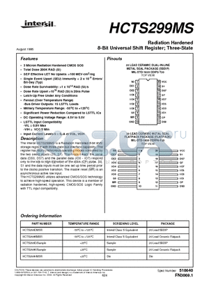 HCTS299D datasheet - Radiation Hardened 8-Bit Universal Shift Register; Three-State