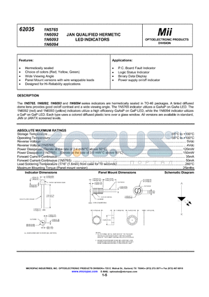 JANTX1N5765 datasheet - JAN QUALIFIED HERMETIC LED INDICATORS