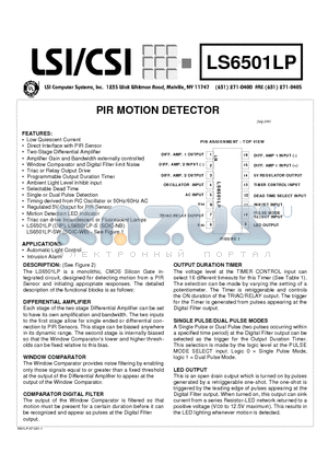 LS6501LP datasheet - PIR MOTION DETECTOR