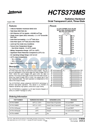 HCTS373D datasheet - Radiation Hardened Octal Transparent Latch, Three-State