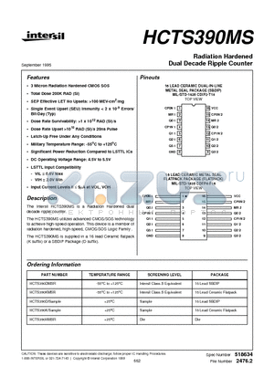 HCTS390K datasheet - Radiation Hardened Dual Decade Ripple Counter