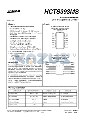 HCTS393K datasheet - Radiation Hardened Dual 4-Stage Binary Counter