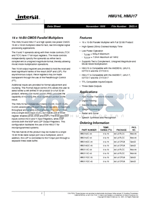 HMU16 datasheet - 16 x 16-Bit CMOS Parallel Multipliers