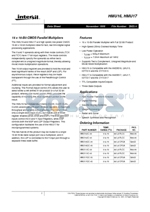 HMU17GC-45 datasheet - 16 x 16-Bit CMOS Parallel Multipliers