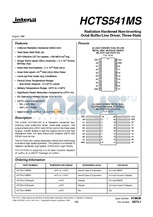 HCTS541KMSR datasheet - Radiation Hardened Non-Inverting Octal Buffer/Line Driver, Three-State