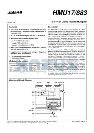 HMU17GM-60883 datasheet - 16 x 16-Bit CMOS Parallel Multiplier