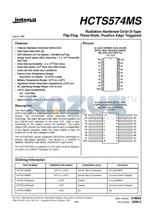 HCTS574D datasheet - Radiation Hardened Octal D-Type Flip-Flop, Three-State, Positive Edge Triggered