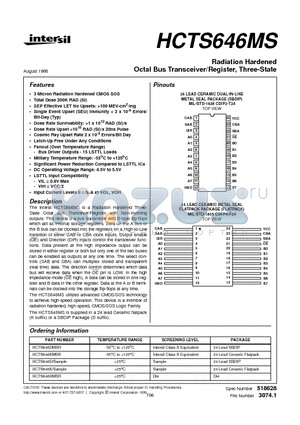 HCTS646MS datasheet - Radiation Hardened Octal Bus Transceiver/Register, Three-State