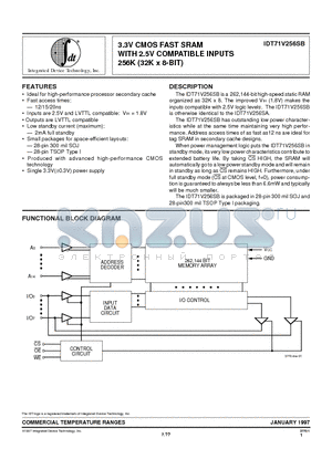 IDT71V256 datasheet - 3.3V CMOS FAST SRAM WITH 2.5V COMPATIBLE INPUTS 256K (32K x 8-BIT)