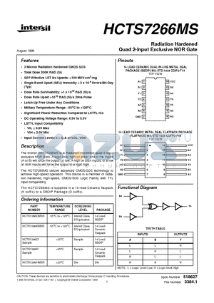 HCTS7266D/SAMPLE datasheet - Radiation Hardened Quad 2-Input Exclusive NOR Gate