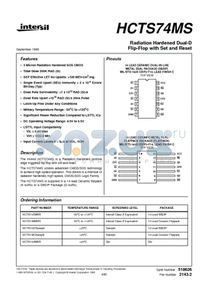 HCTS74K datasheet - Radiation Hardened Dual-D Flip-Flop with Set and Reset