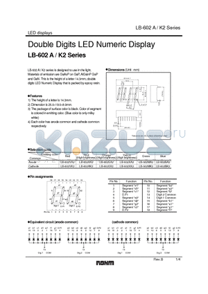 LB-602EK2 datasheet - Double Digits LED Numeric Display