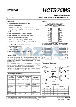 HCTS75DMSR datasheet - Radiation Hardened Dual 2-Bit Bistable Transparent Latch