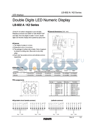 LB-602MK2 datasheet - Double Digits LED Numeric Display