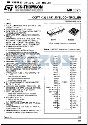 MK5025P-10 datasheet - CCITT X.25 LINK LEVEL CONTROLLER