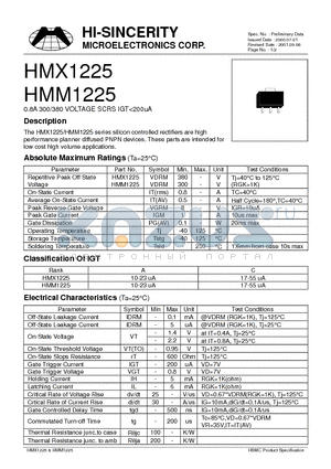 HMX1225 datasheet - 0.8A 300/380 VOLTAGE SCRS IGT<200uA