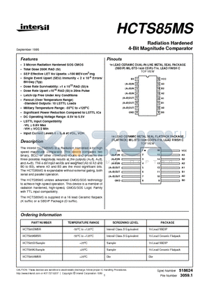 HCTS85HMSR datasheet - Radiation Hardened 4-Bit Magnitude Comparator