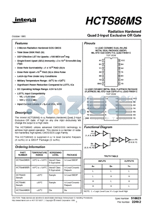 HCTS86MS datasheet - Radiation Hardened Quad 2-Input Exclusive OR Gate