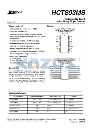 HCTS93D datasheet - Radiation Hardened 4-Bit Binary Ripple Counter