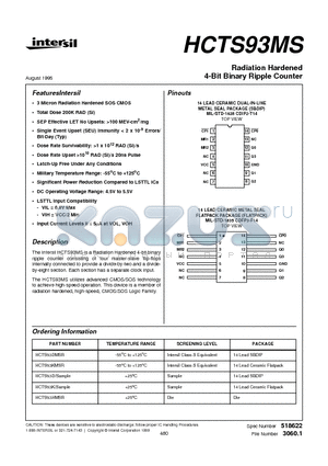 HCTS93DMSR datasheet - Radiation Hardened 4-Bit Binary Ripple Counter