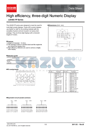 LB-603MP datasheet - High efficiency, three-digit Numeric Display