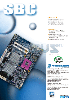 LB-731LF datasheet - Intel CoreTM 2 Duo Embedded Board wVGA/Audio/LAN