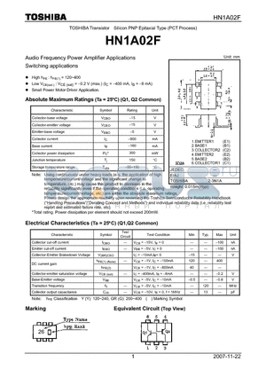 HN1A02F datasheet - Silicon PNP Epitaxial Type (PCT Process) Audio Frequency Power Amplifier Applications