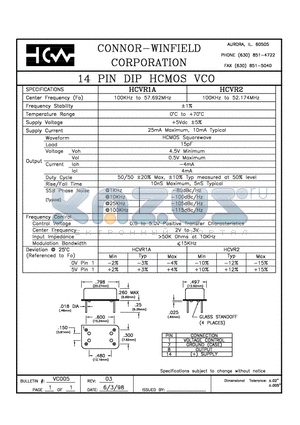 HCVR1A datasheet - 14 PIN DIP HCMOS VCO