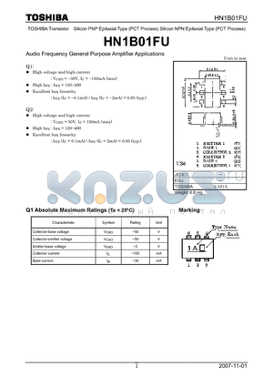 HN1B01FU_07 datasheet - Silicon NPN Epitaxial Type (PCT Process) Audio Frequency General Purpose Amplifier Applications