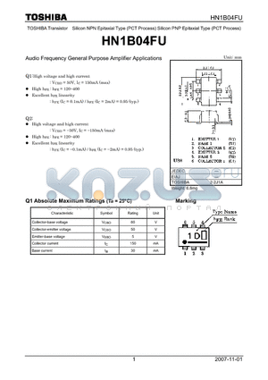 HN1B04FU datasheet - Silicon PNP Epitaxial Type (PCT Process) Audio Frequency General Purpose Amplifier Applications