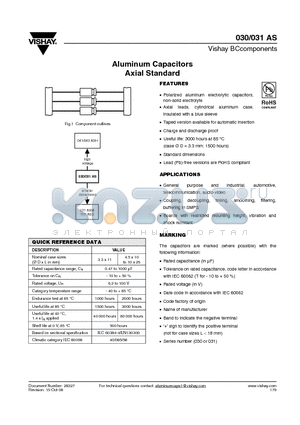 MAL203023151E3 datasheet - Aluminum Capacitors Axial Standard