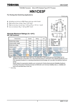 HN1C03F datasheet - Silicon NPN Epitaxial Type (PCT Process) For Muting And Switching Applications