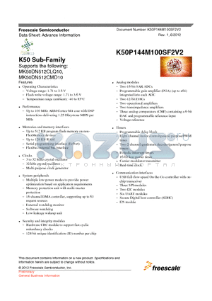 MK50DN512CLQ10 datasheet - K50 Sub-Family