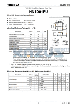 HN1D01FU datasheet - Silicon Epitaxial Planar Type Ultra High Speed Switching Application