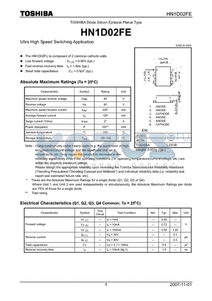 HN1D02FE datasheet - Silicon Epitaxial Planar Type Ultra High Speed Switching Application