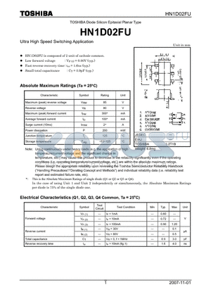 HN1D02FU datasheet - Silicon Epitaxial Planar Type Ultra High Speed Switching Application