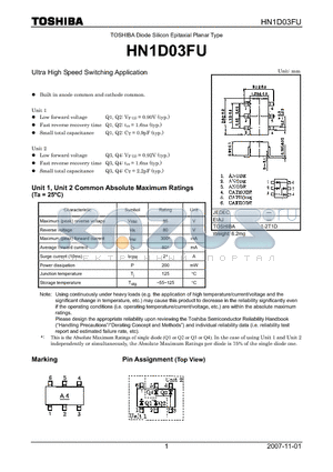HN1D03FU datasheet - Silicon Epitaxial Planar Type Ultra High Speed Switching Application