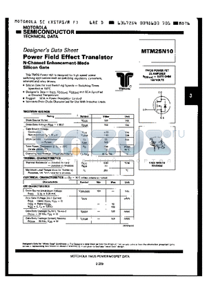 MTM25N10 datasheet - POWER FIELD EFFECT TRANSISTOR